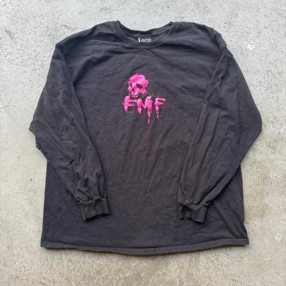 Early 2000s FMF Motorcycle Skull Paint Splatter Longsleeve Shirt Racing Grunge